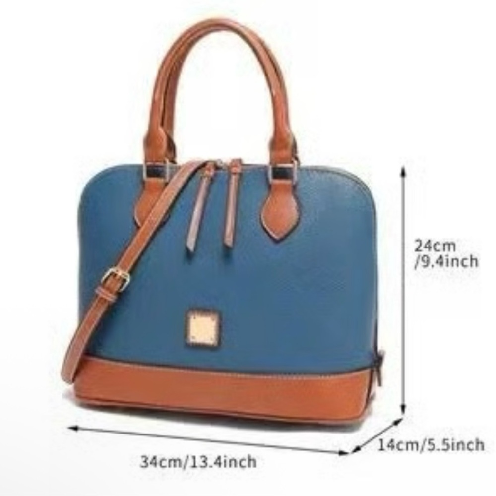 Blue and Brown Pebbled Vegan Leather Satchel NEW - Picture 5 of 8